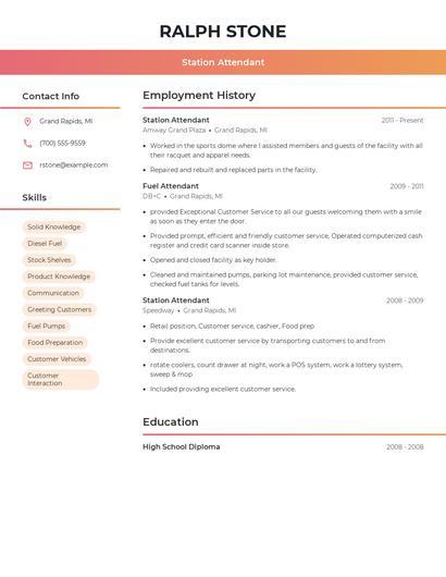 Station Attendant Resume