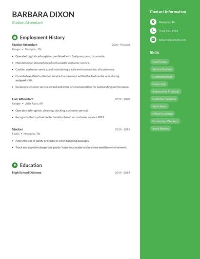 Station Attendant Resume