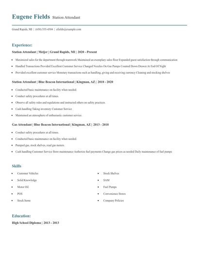 Station Attendant Resume