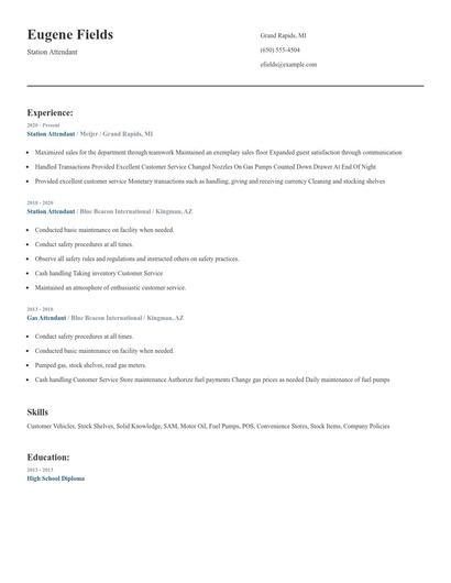 Station Attendant Resume