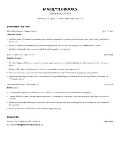 Station Captain Resume