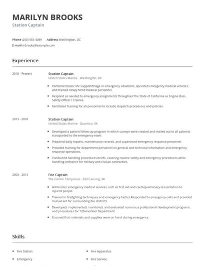Station Captain Resume