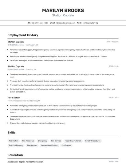 Station Captain Resume