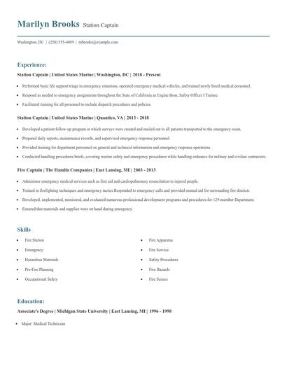 Station Captain Resume
