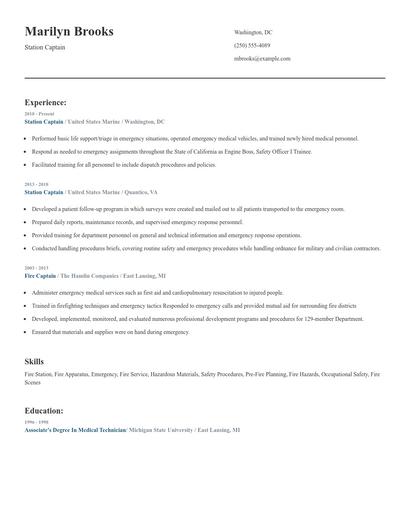 Station Captain Resume