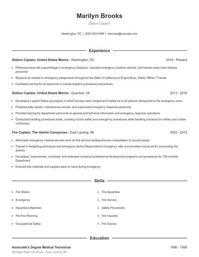 Station Captain Resume