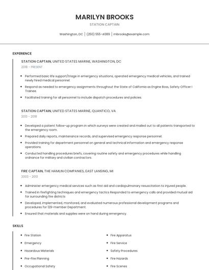 Station Captain Resume