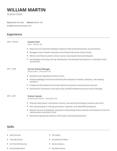 Station Chief Resume