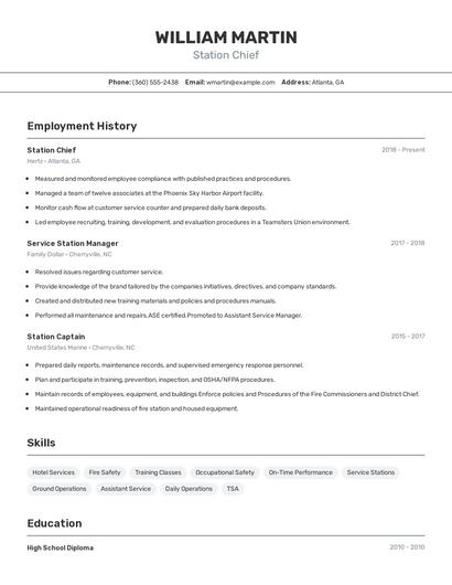 Station Chief Resume