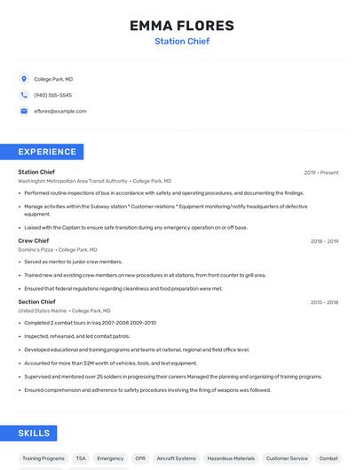 Station Chief Resume