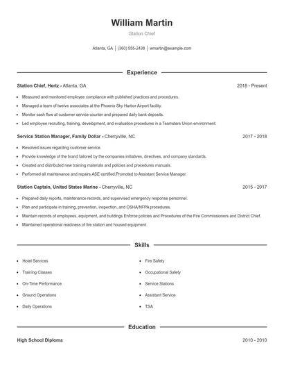 Station Chief Resume