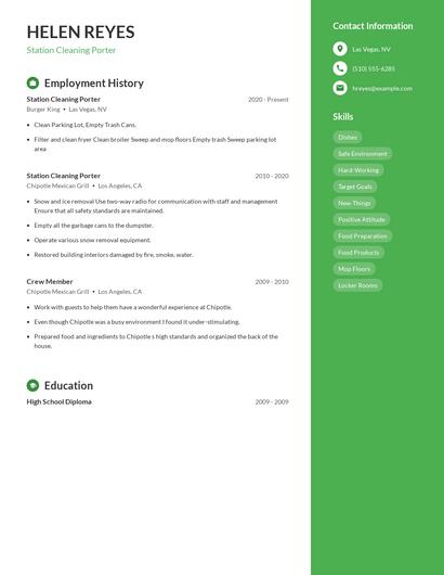 Station Cleaning Porter Resume