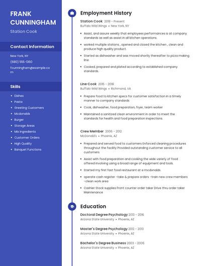 Station Cook Resume