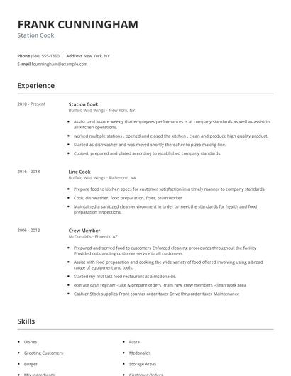 Station Cook Resume