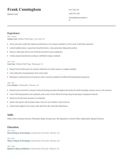 Station Cook Resume