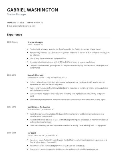 Station Manager Resume