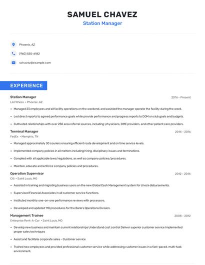 Station Manager Resume