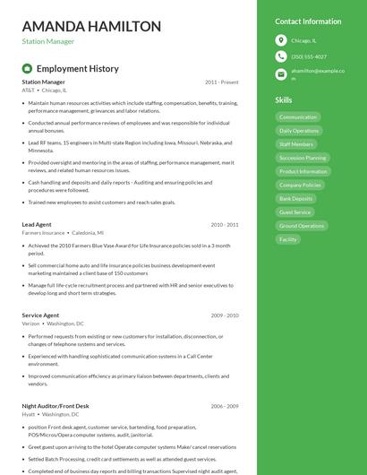 Station Manager Resume