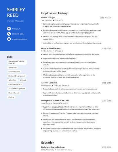 Station Manager Resume