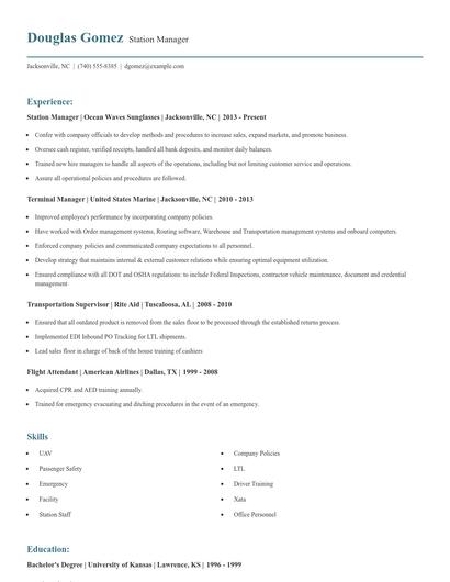 Station Manager Resume