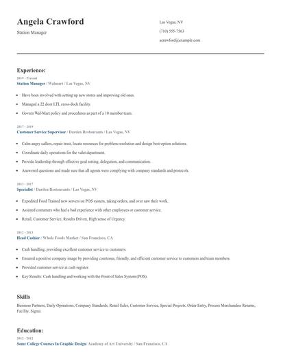 Station Manager Resume