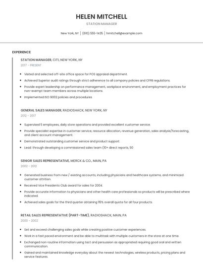 Station Manager Resume