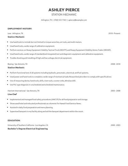 Station Mechanic Resume