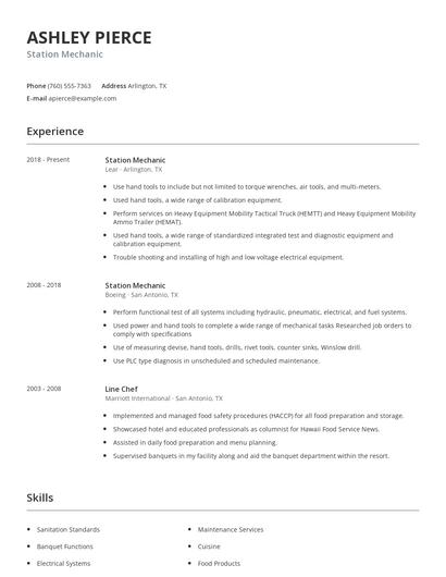 Station Mechanic Resume