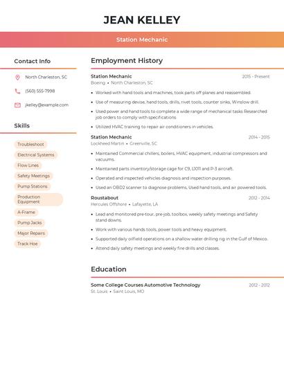 Station Mechanic Resume