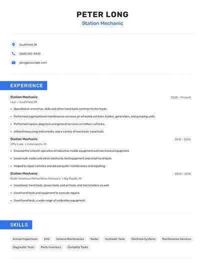 Station Mechanic Resume