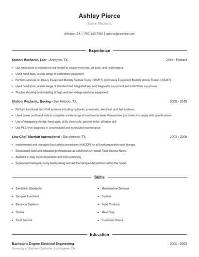Station Mechanic Resume