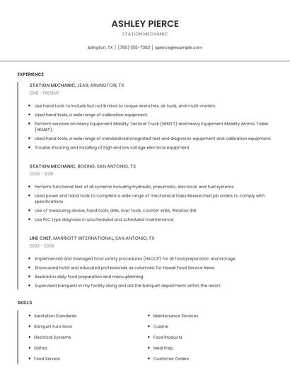 Station Mechanic Resume
