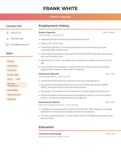 Station Operator Resume