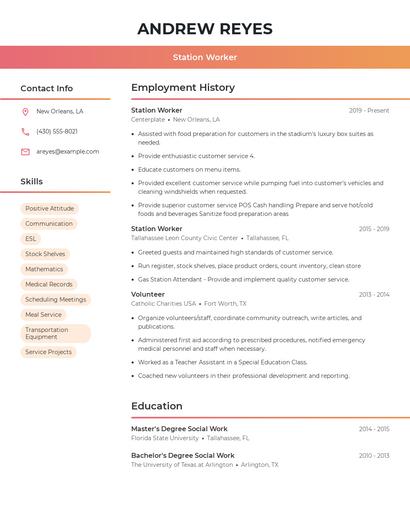 Station Worker Resume