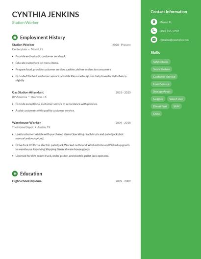 Station Worker Resume