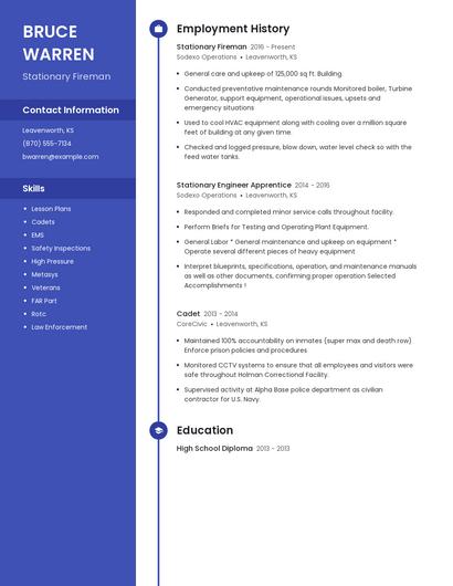 Stationary Fireman Resume