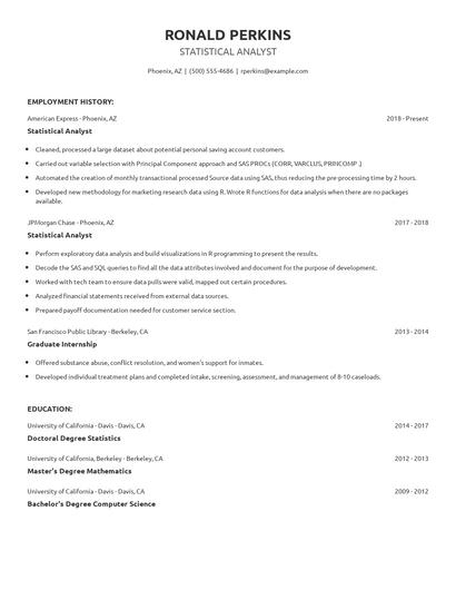 Statistical Analyst Resume