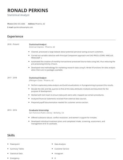 Statistical Analyst Resume