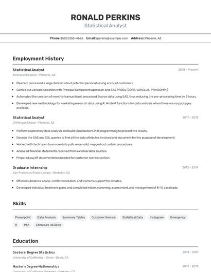 Statistical Analyst Resume