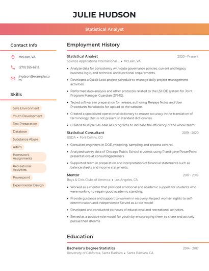 Statistical Analyst Resume