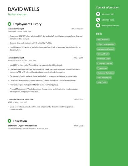 Statistical Analyst Resume