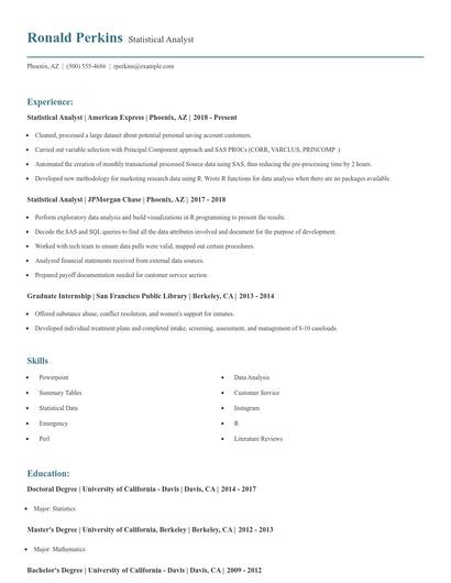 Statistical Analyst Resume
