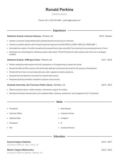 Statistical Analyst Resume