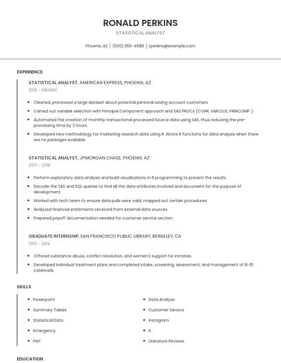 Statistical Analyst Resume