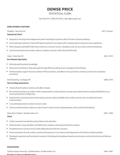 Statistical Clerk Resume