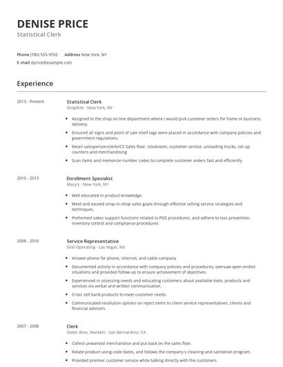 Statistical Clerk Resume