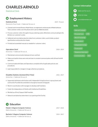 Statistical Clerk Resume