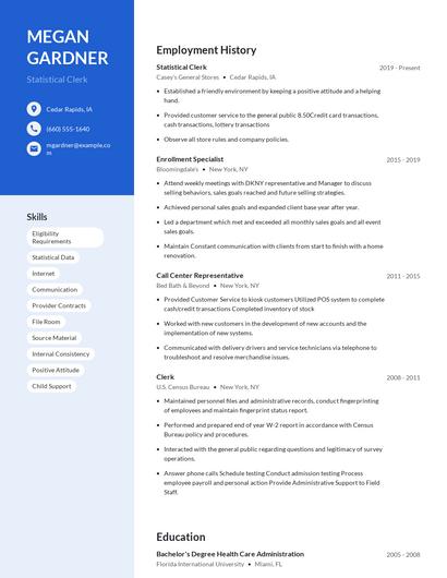 Statistical Clerk Resume
