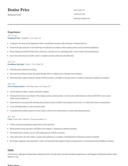 Statistical Clerk Resume