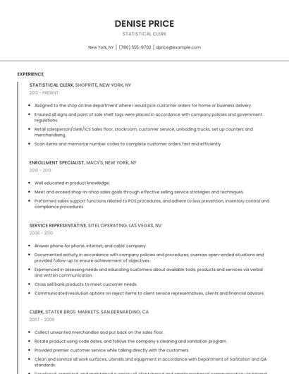 Statistical Clerk Resume